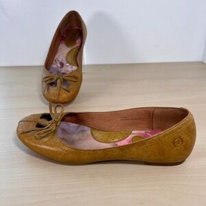 Born Julianne Ballet Flats Womens 7 Tan Leather Bow Slip On Shoes W72178